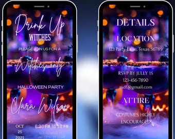 Editable Halloween Party Invitation Template for Her, Women's Pink Spooky Party Phone Evite, Halloween Girl's Night Invite, Costume Party