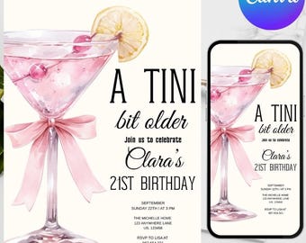 A Tini Bit Older Birthday Party Invitation Template, Martini Themed Birthday Invite, Women's Birthday Evite, Editable Canva Template
