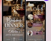 Elegant Digital Birthday Dinner Invitation Template, Animated Birthday Dinner Text Evite, Editable Birthday Party Invite, Canva Template