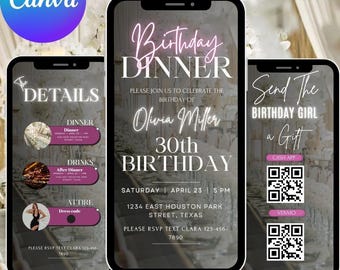 Digital Birthday Dinner invitation, Animated Birthday Party Invite, Editable Template, Text Evite, Birthday Party Evite, Instant Download