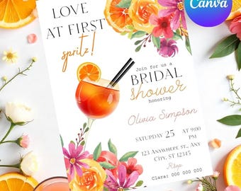 Love at First Spritz Bridal Shower Invitation Template, Aperol Spritz Bridal Shower Invite, Citrus Bridal Brunch, Orange Bridal Shower Evite