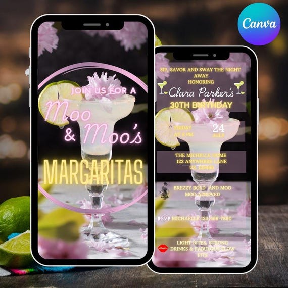 Moo Moos & Margaritas Invitation Template, Digital Ladies Night Invite, Girls Night Text Evite, Pajama Party Bachelorette Invitation