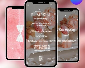 Digital Sweet Little Pumpkin Is On The Way Invitation, Pumpkin Baby Shower Invite, Fall Baby Girl, Editable Canva Template, Instant Download