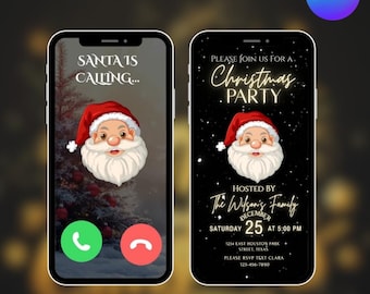 Digitale Weihnachtsfeier-Video-Einladung, Weihnachtsmann-Urlaubsfeier einladen, animierte Weihnachtsfeier-Einladung, bearbeitbare Canva-Vorlage