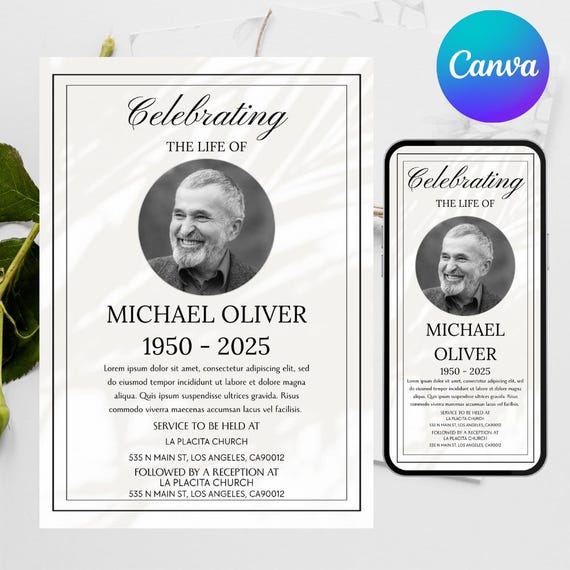 Memorial Electronic Invitation with Photo, Digital Funeral Invite Template, Celebrating Of Life Evite, Memorial Invitation, Instant Download