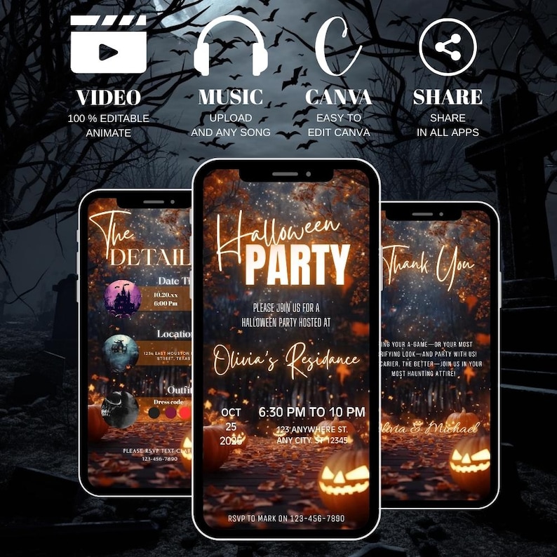 Animated Einvite Halloween Party Animated Invitation, Halloween Video Invite, Costume ...
