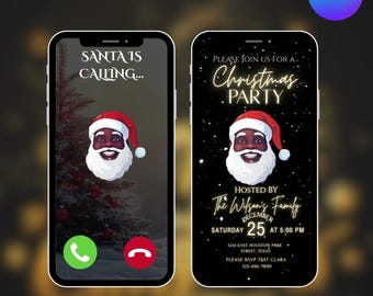 Schwarze Weihnachtsweihnachtseinladung, lustige Weihnachtsweihnachtsfest-Weihnachtsparty-Video-Evites: Bearbeitbare Canva-Vorlage