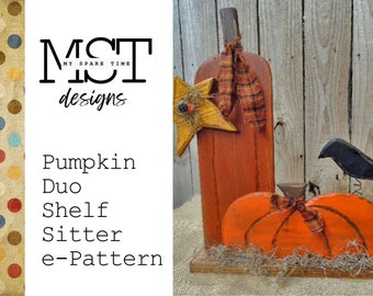 Wooden Rustic Farmhouse Pumpkin Duo with Crow e-Pattern
