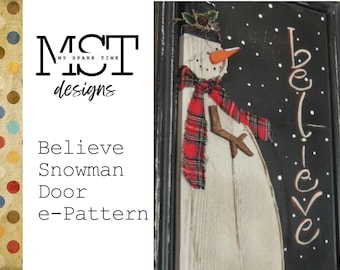 Primitive Wooden Rustic Believe Snowman Door e-Pattern