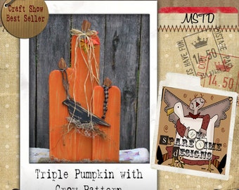 Wooden Pumpkin Pattern, Primitive Halloween Pattern, Primitive Fall Pattern,  Pumpkin and Crow, Primitive Pumpkin