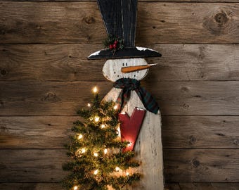 Primitieve rustieke boerderij volkskunst Frosty's Love sneeuwpop met verlichte boom veranda sitter e-patroon