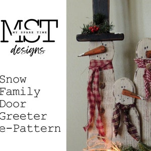 Primitive Rustic Wooden Snow Family Door Greeter e-Pattern