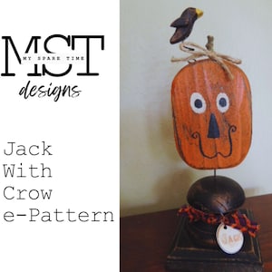 Primitive Rustic Halloween Wooden Jack with Crow Shelf Sitter e-Pattern