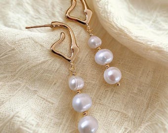 Baroque Pearl Dangle Earrings: 14K Gold Filled Abstract Statement Jewelry