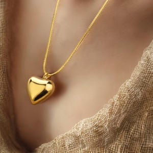 Gold Puffy Heart Necklace | Dainty Heart Pendant | Minimalist Love Jewelry | Gift for Her