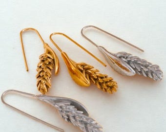 18K Gold Wheat Drop Earrings: Waterproof Stainless Steel Nature Jewelry