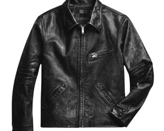 Tom Cruise Jacket 80s Military Style Men’s Handmade Distressed Black Cowhide Leather Streetwear Motorcycle Coat