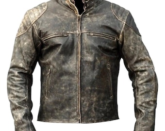 Faded Retro Care Racer Jacket Men’s Handmade Distressed Brown Vintage Style Real Cowhide Leather Motorcycle Streetwear Biker Leather Coat