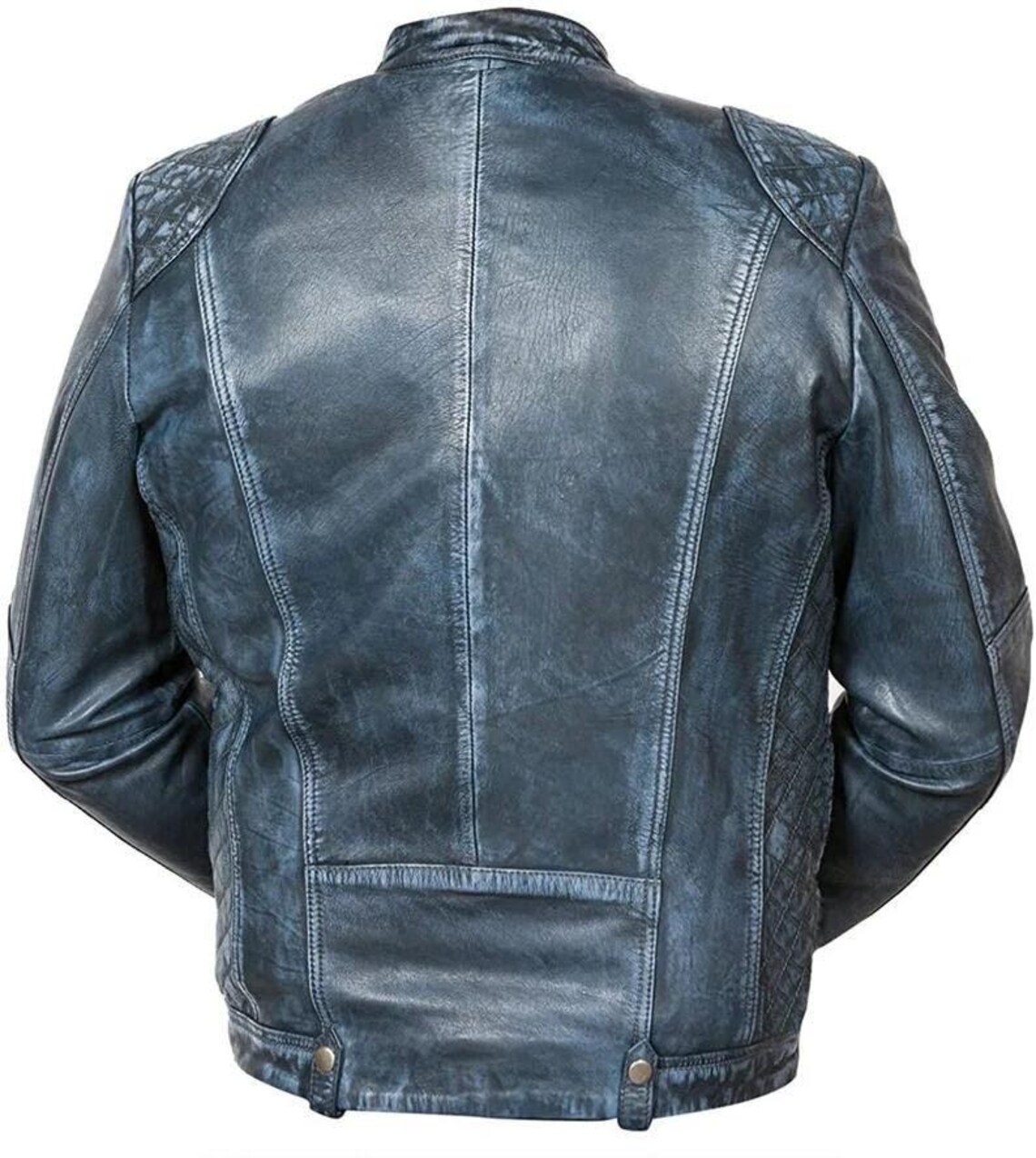 Retro Cafe Racer Blue Biker Jacket Men’s Handmade Distressed Real ...