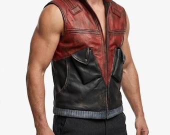 Vintage Robin Style Hooded Biker Leather Vest Handmade Distressed Wax Sheepskin Leather Streetwear Sleeveless Jacket Motorcycle Coat