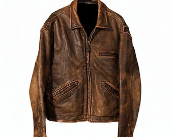 80s Retro Distressed Biker Military Vintage Style Jacket Handmade Rub-off Brown Real Cowhide Leather Airforce Pilot Jacket Streetwear Coat