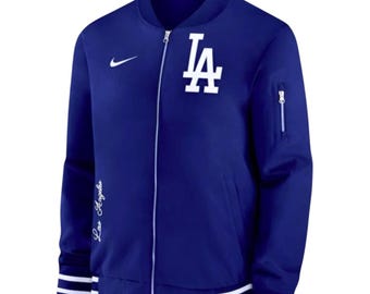 Chaqueta bomber del club de fans de los LA Dodgers, estilo universitario, de béisbol, hecha a mano, azul, de forro polar, estilo clásico de Los Ángeles, ropa deportiva, el mejor regalo unisex.