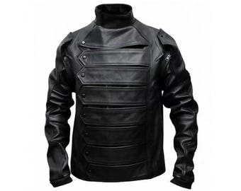 Sebastian Stan / Winter Soldier Jacket Black Movie’s Halloween Costume Jacket Faux & Sheep Leather Detachable Sleeves Men Bomber Style Coat