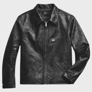 1980s Military Style Leather Jacket Men’s Handmade Distressed Black Cowhide Genuine Leather Check Lining Streetwear Coat