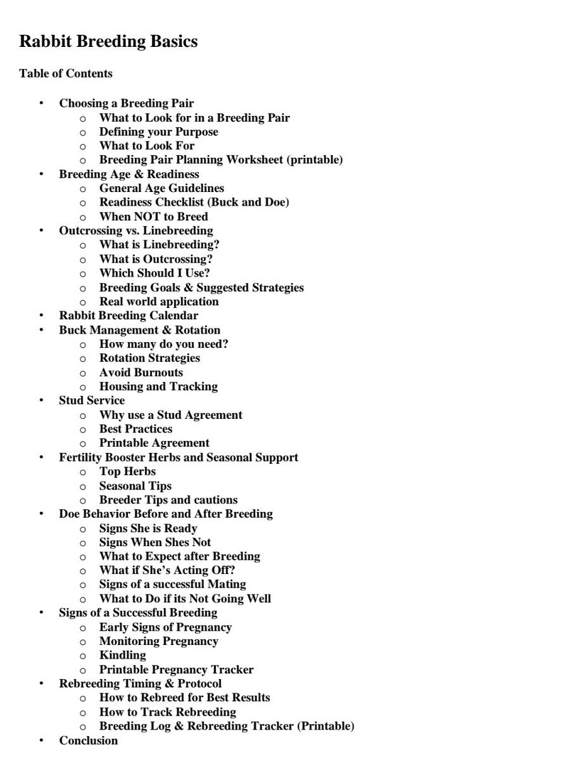 Rabbit Breeding Guide Printable: Breeding Calendar, Pair Selection (PDF ...