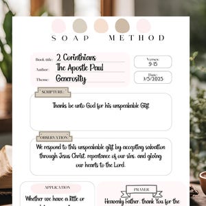 SOAP Bible Study Worksheet | Printable Faith Journal Page | Scripture Study Template | Christian Devotional PDF | Instant Download