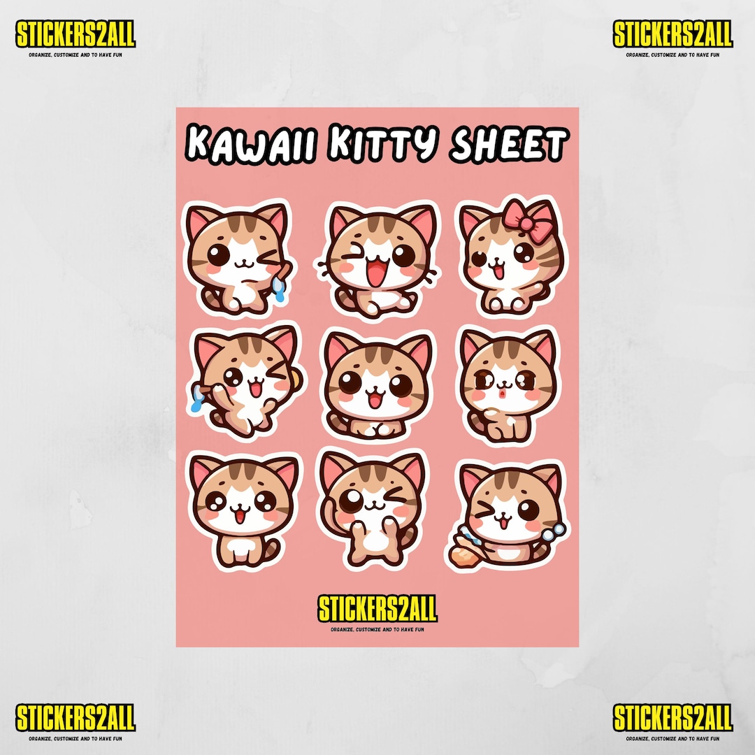 Kawaii Kitty Sheet V1 - 9x Stickers Bundle - Etsy