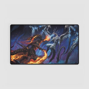 Demon vs Dragon Desk Mat, Play Mat for Gamers, Office Decor, Gaming Desk Accessories, Dungeons & Dragons Gift, Mythical Creature Desk Pad