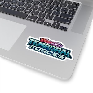 May include: A die-cut sticker featuring the Scarlet & Violet Temporal Forces logo. The design displays the words Temporal Forces in a bold, metallic blue and white gradient font with a dark outline, topped by the Scarlet & Violet logo text.