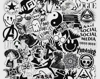 Schwarzweiß-Vinyl-Stickerpack: 50 zufällige Designs