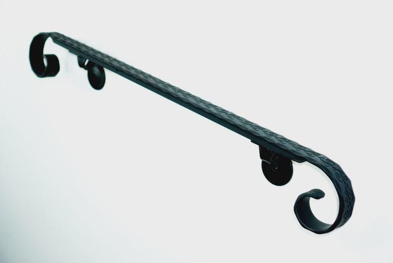 Scroll Hand Railing Forged Iron Handrail, Floral Scroll, Custom Length Stair Railing ...