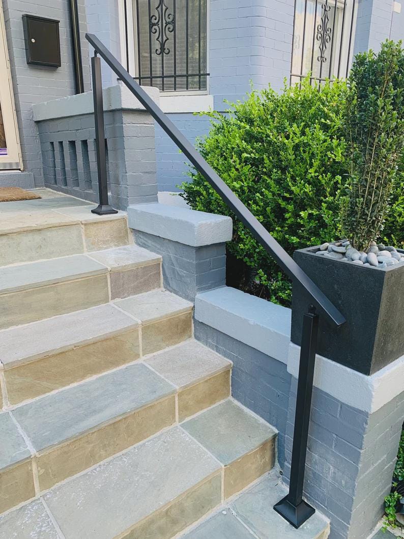 Custom Steel Stair Handrail With Posts | Modern Metal Railing Kit | DIY ...