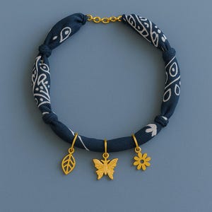 Boho Bandana Necklace with Gold Charms – Handmade Scarf Jewelry for Summer Outfits