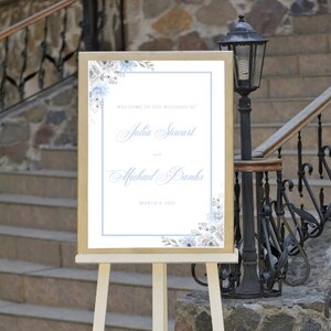 Dusty Blue Wedding Welcome Sign Template | Editable Floral Sign | Blue Flower Wedding Decor | Printable Digital Download