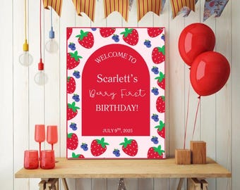Berry First Birthday Party Sign • Strawberry Blueberry Welcome Sign • Berry Sweet Party Decor • 1st Birthday Printable • Instant Download