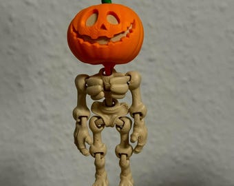 Pumpkin Head Skeleton – Mini Keychain | 3D printed from PLA, movable | Handmade Halloween