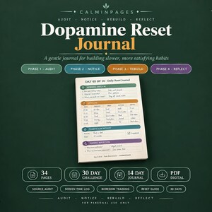 Dopamin Zurücksetzen Journal, PDF, Screen Time Tracker, DoomScroll Log (Digitaler Download)
