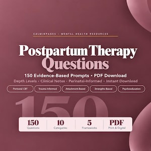 Postpartum Therapy Questions, 150-Prompt Therapist PDF Download, Perinatal Counseling Tool