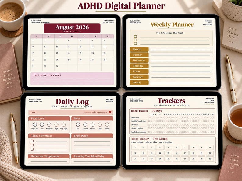 ADHD Digital Planner, Hyperlinked Undated PDF for Goodnotes and ...