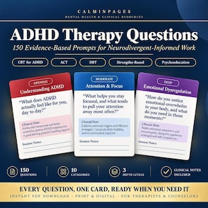 ADHD Question Bank, 150 Therapy Prompts PDF for Therapists