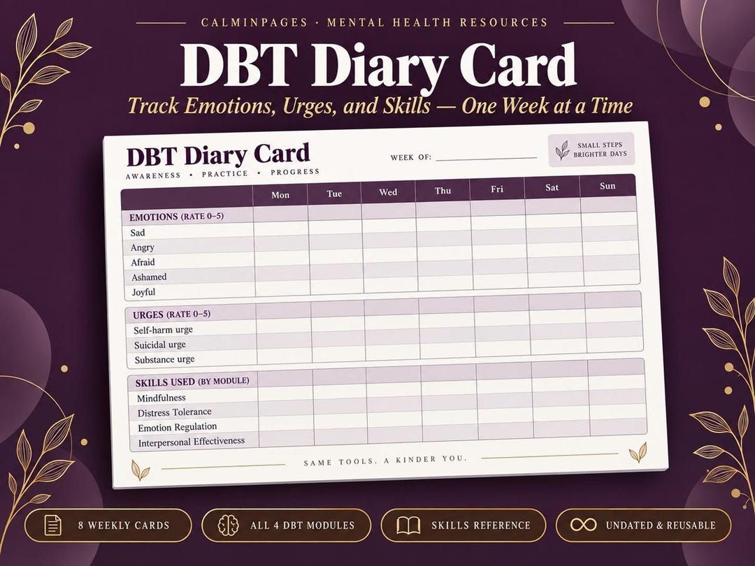 Fiche de suivi DBT, PDF imprimable avec 8 feuilles hebdomadaires non ...