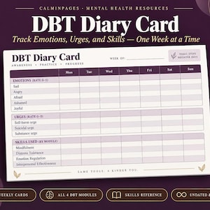 DBT Diary Card, Printable PDF with 8 Undated Weekly Sheets