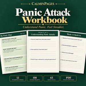 Cuaderno de ejercicios para ataques de pánico, diario guiado, 12 temas, herramientas para la ansiedad (descarga digital)