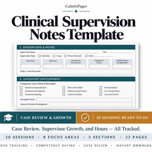 Clinical Supervision Notes Template, Printable PDF for Licensure Hours