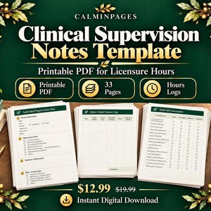 Clinical Supervision Notes Template, Printable PDF for Licensure Hours, Case Conceptualization (Digital Download)