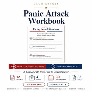 Cuaderno de ejercicios para ataques de pánico, PDF de 36 páginas sobre TCC para la ansiedad, autoayuda para la salud mental.